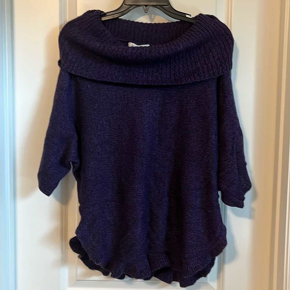 Studio Works purple & black cowl neck/off shoulders sweater NBW ruffle bottom
